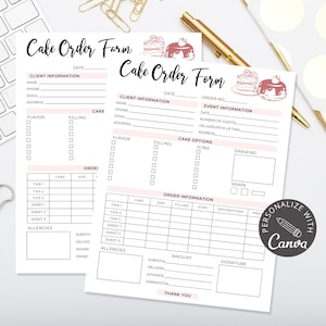 Cake Order Form Template | Editable Canva Template I Bakery Order Form ...