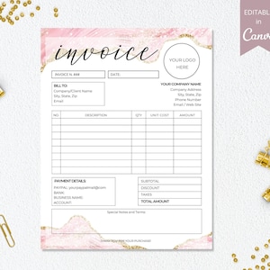 Invoice Template Editable, Rose Gold Custom Order Form Printable for Small Business , Modern Feminine Invoice, Instant Download. DTP-001