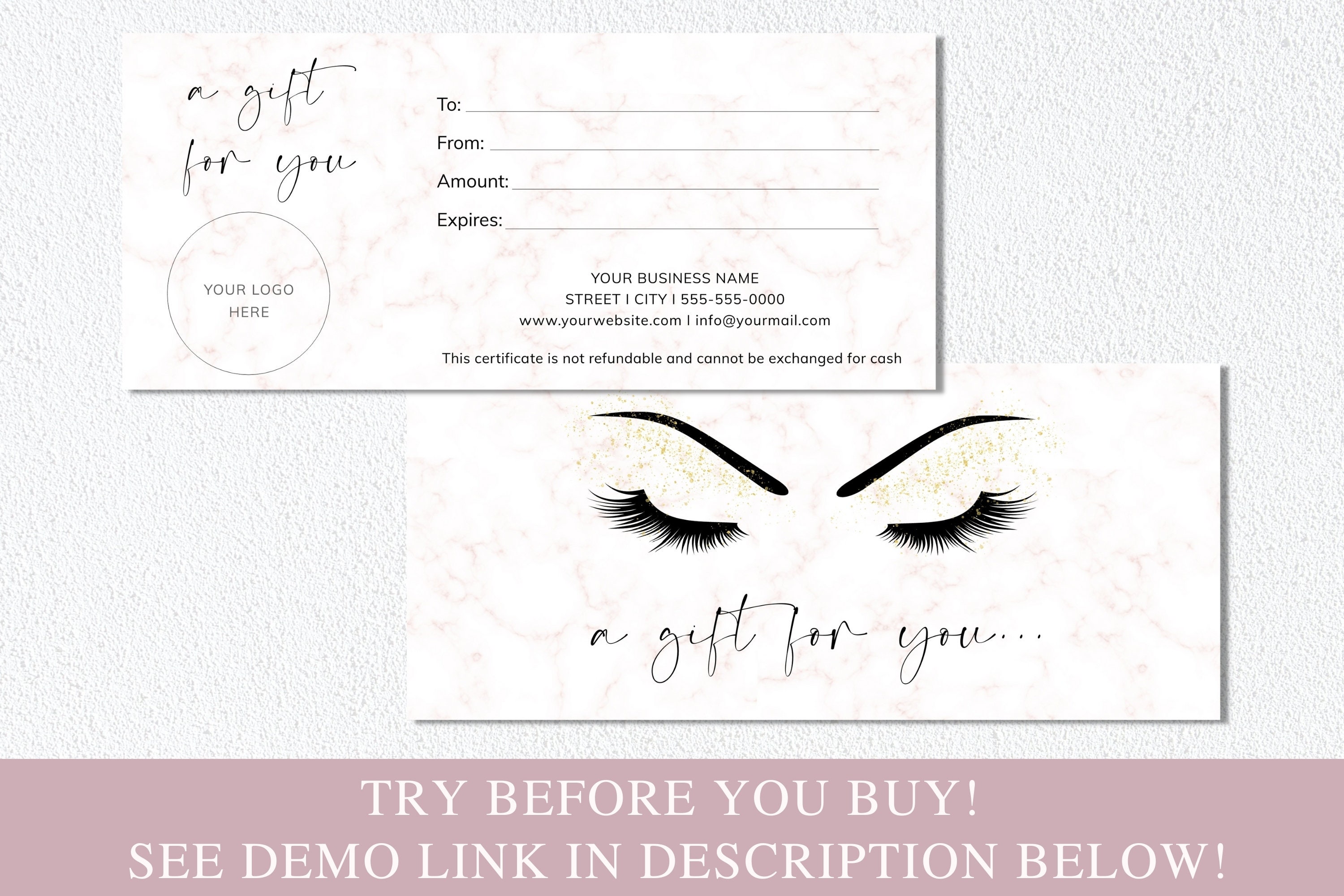 Gift Certificate Template Lash Gift Card Printable Custom Etsy