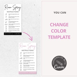 room spray diffuser, care card, canva template, care instructions