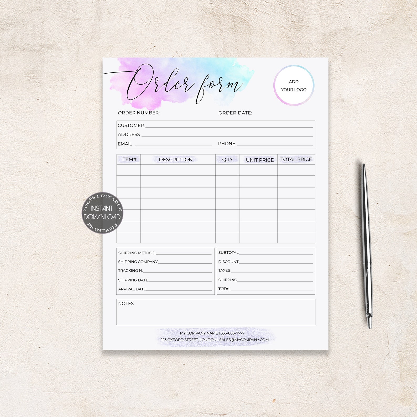 Editable Order Form Template Custom Order Form Printable | Etsy