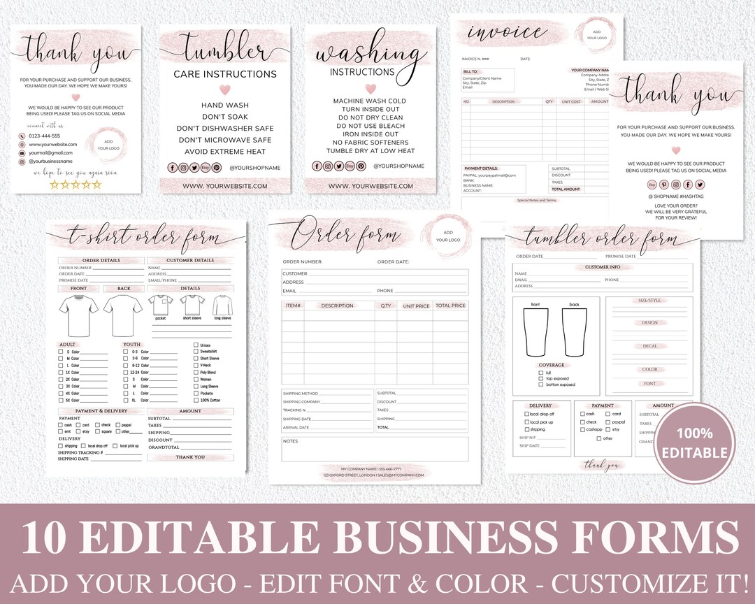 Order Form Small Business Bundle I Editable Canva Template I Invoice ...