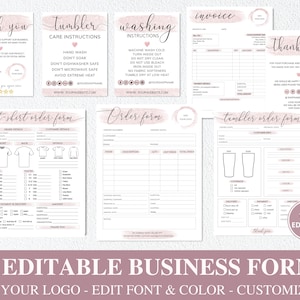 Bestellschein Small Business Bundle I Bearbeitbare Canva Vorlage I Rechnungsvorlage I Bearbeitbare Pflegekarte I Druckbare Dankeschön-Karten
