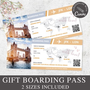 Carte d'embarquement, modèle modifiable sur toile, billet d'avion imprimable, chèque-cadeau, modèle de coupon, cadeau pour elle, idée cadeau Noël.