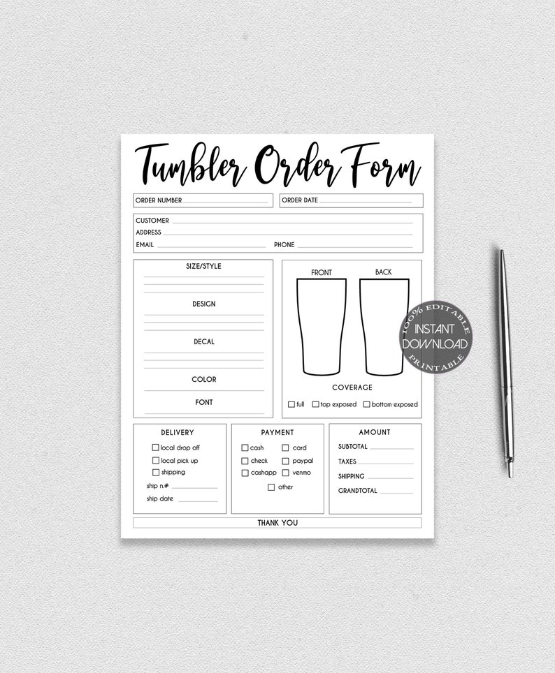 tumbler order form 100 editable online template pdf ready