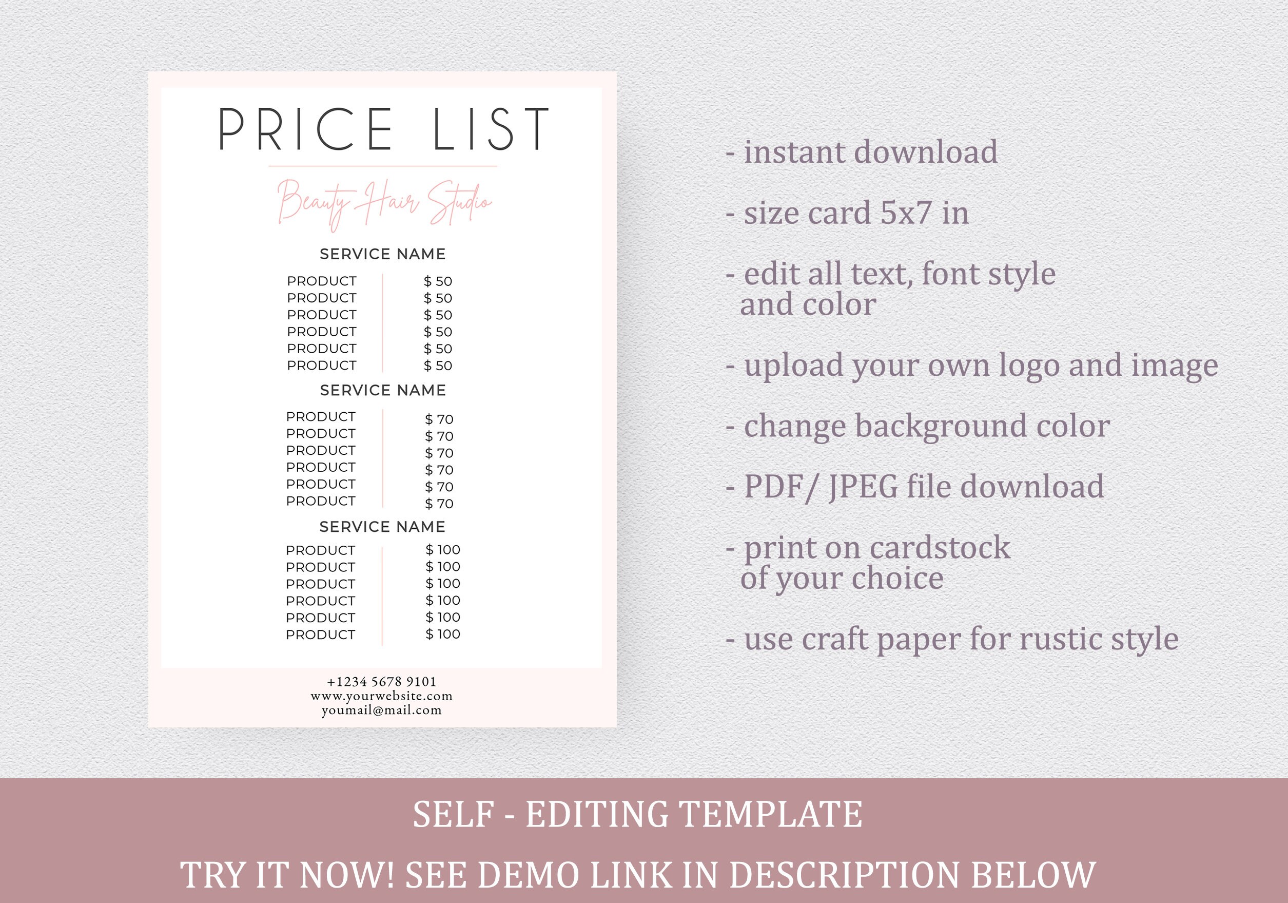 Price List Template Diy Hair Price List Salon Price List Etsy