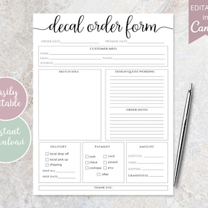 Decal Order Form I Editable Canva Template | Vinyl Crafters Order Forms Template | Etsy Shop Printable Form | Small Business Templates