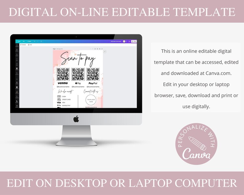 Editable Scan Code Editable Scan to Pay Card, Editable Canva Template, QR Code Sign ...
