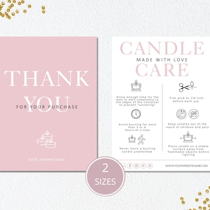 Candle Care Card Template, Editable Candle Instructions, Printable Candle Care Guide, Small Business Candle Order Package Insert. DTP-030
