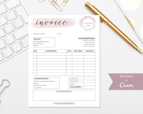 Invoice Business Templates, Editable Canva Template, Order Form Printable, Invoice Form, Modern Invoice, Instant Download.