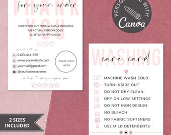 Washing Instructions Card | Printable Canva Template | Small Business Shirt Care
