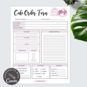 Cake Order Form I Canva Template Editable | Order Forms Template ...