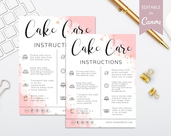 Kaartsjabloon Taartverzorging | Bewerkbare canva bruiloft bakkerij-instructies afdrukbaar