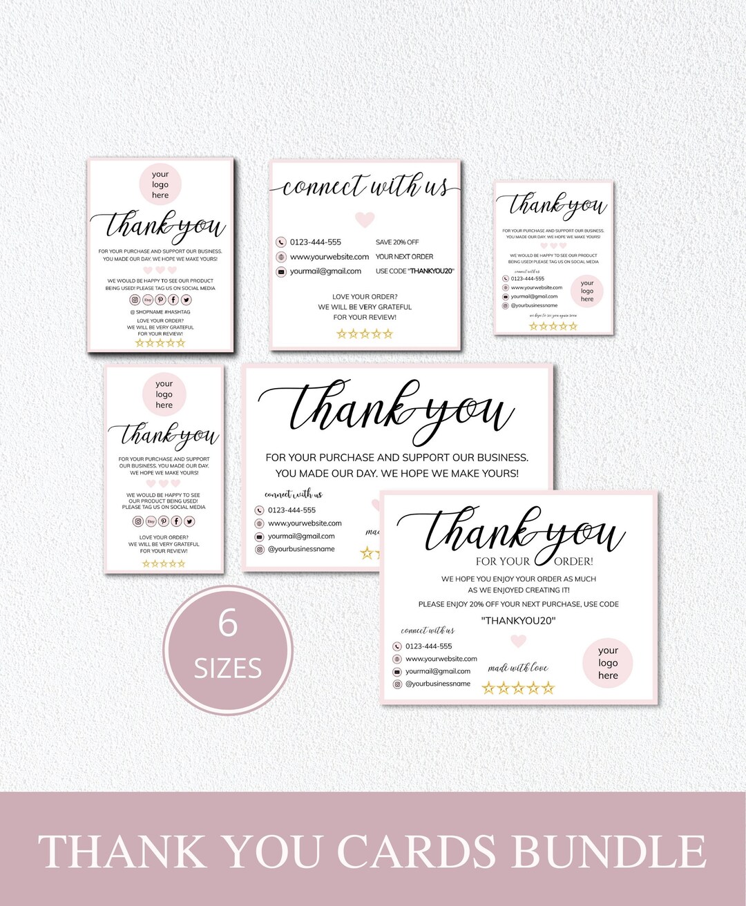 Business Thank You Card Pack Editable Thank You for Your - Etsy