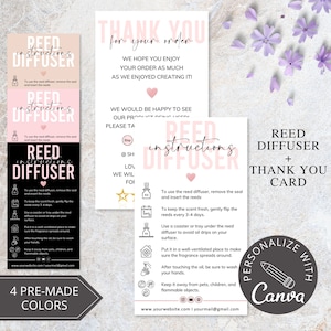 Reed Diffuser Canva Template I Editable Air Freshener Care Instructions, Small Business Care Instructions, Thank You Cards Editable Template