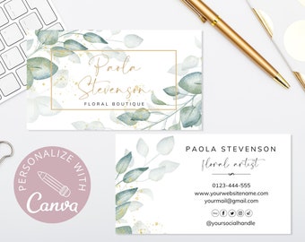 Tarjetas de presentación con vegetación: Plantilla editable de Canva, imprimible y lista para usar