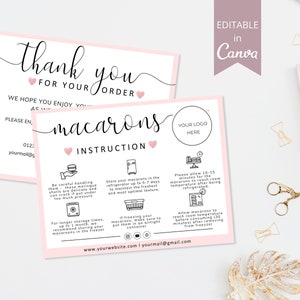 Macarons Care Card I Canva Template I Editable Wedding Macarons Care Cards I Printable Care Guide I Cake Instructions I Instant Download