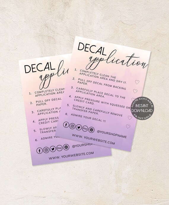 Decal Instructions Printable Care Cards Instruction Card Etsy New Zealand Decal Instructions Printable Care Cards Instruction Card Etsy New Zealand