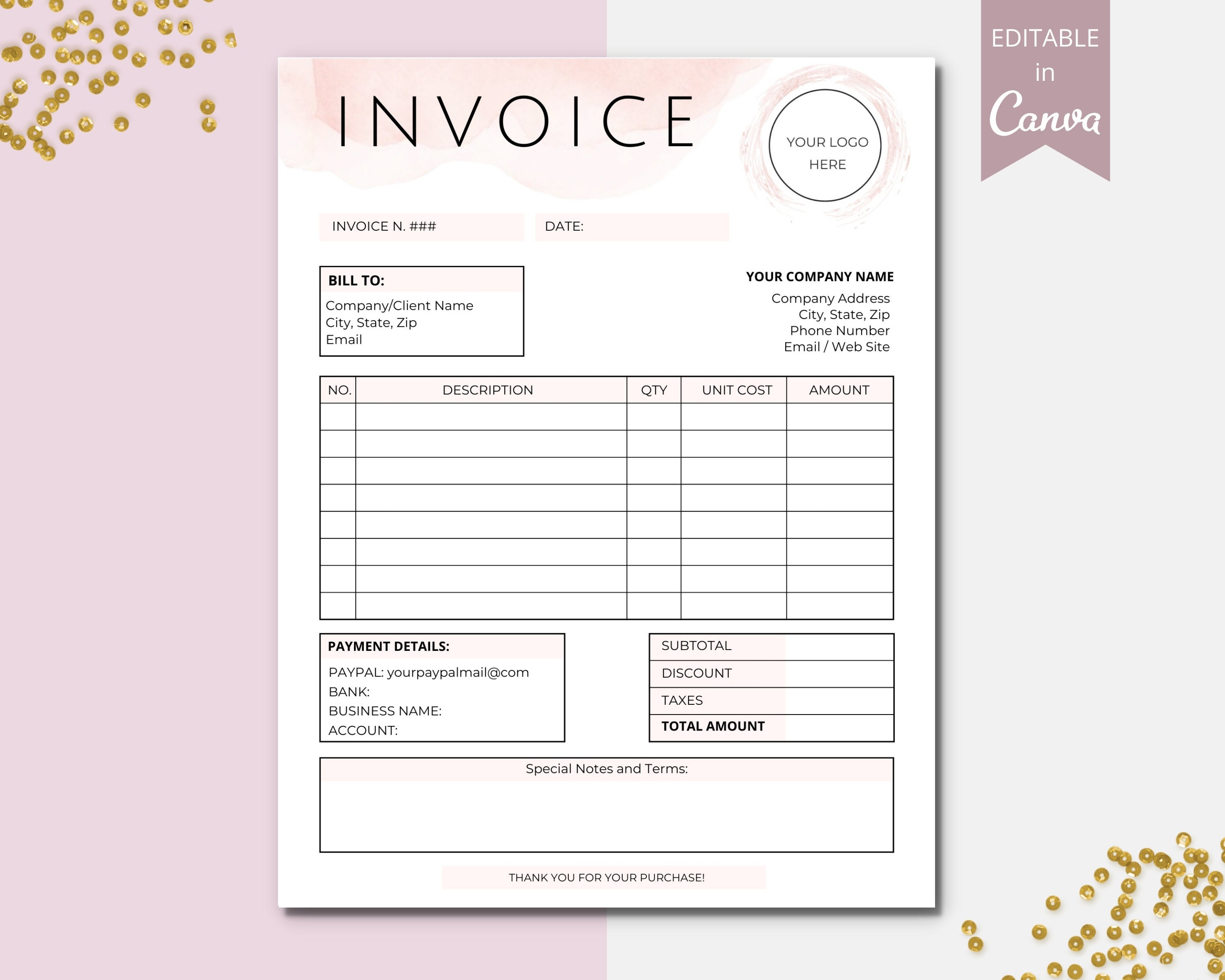 Invoice Template Printable Invoice Custom Order Forms Etsy UK