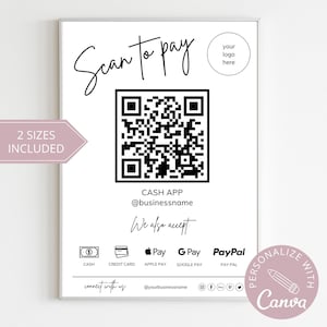 Scan to Pay Card I bearbeitbare Canva Vorlage, QR-Code-Zeichen, Geschäftsschild für kleine Unternehmen, Venmo-Zahlung druckbar, sofortiger Download.