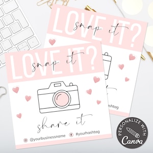 Modello Snap and Share I Modello modificabile Canva I Adesivo per inserti di imballaggio per piccole imprese I Adoro Snap It Share It Adesivo Design Card