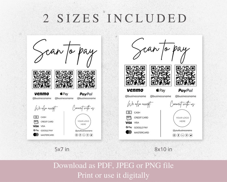 payment method sign, venmo qr code sign, qr code sign, canva template, small business, scan to pay sign, qr code template, Payment Sign, custom business sign, Editable Template, scan to pay template, social media sign, branding package