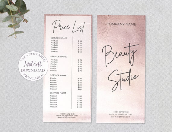 Rose Gold Price List Template Hair Salon Price List - Etsy Rose Gold Price List Template Hair Salon Price List - Etsy