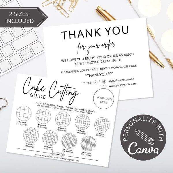 Cake Cutting Guide Card 1x1" Portion I Editable Canva Template I Cake Thank You Card For Customers I Editable Wedding Cake Cutting Guide