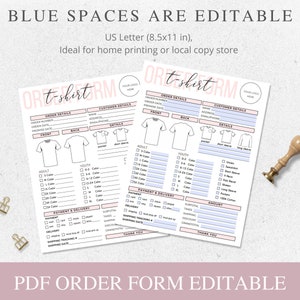 Fillable T-shirt Order Form Editable, Printable Shirt Order Form ...