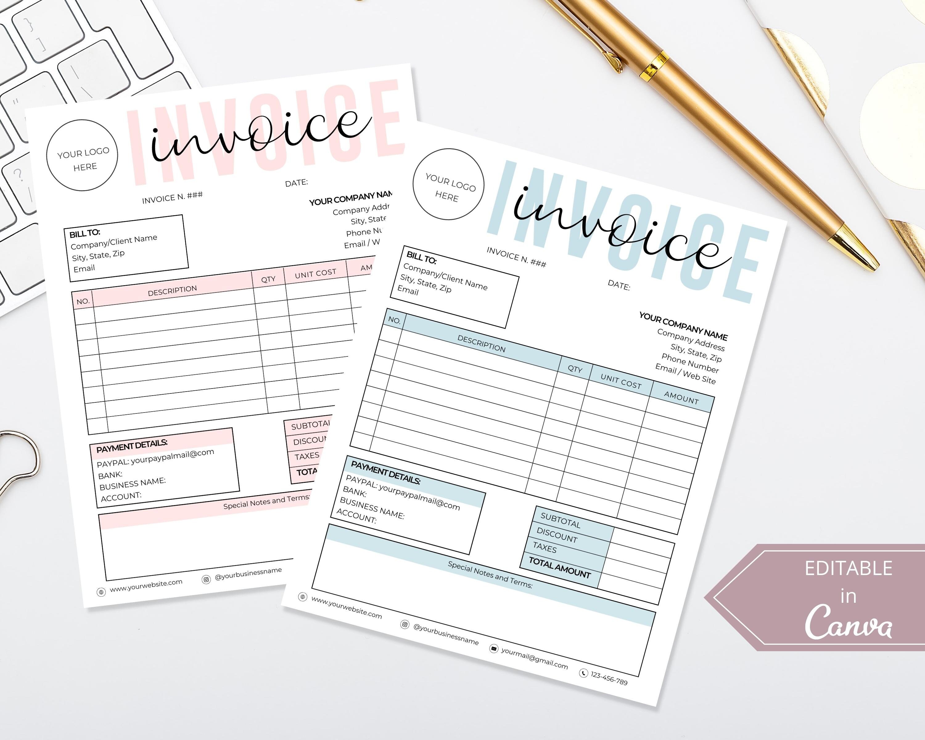 Invoice Editable Template Printable Order Form Invoice 5 - Etsy UK