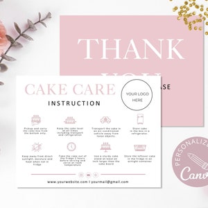 Cake Care Card Template, Canva Editable Wedding Cake Care Cards, Printable Cake Care Guide, Cake Instructions, Instant Download. DTP-031