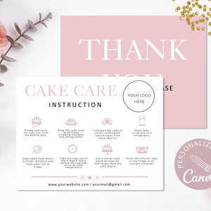 Taartverzorgingskaartsjabloon, Canva bewerkbare verzorgingskaarten bruidstaart, afdrukbare gids voor taartverzorging, taartinstructies, direct downloaden. DTP-031