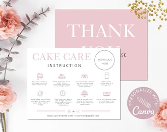 Cake Care Card Template, Canva Editable Wedding Cake Care Cards, Printable Cake Care Guide, Cake Instructions, Instant Download. DTP-031