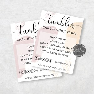 Tumbler Pflege Karte bearbeitbare Vorlage | Printable Tumbler Pflegeanweisungen Beilage | für kleine Unternehmen | Sofort Download.DTP-021