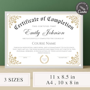 Certificate Of Completion I Editable Canva Template, Course Certificate Of Completion, Training Course Certificate, Beauty Award Certificate