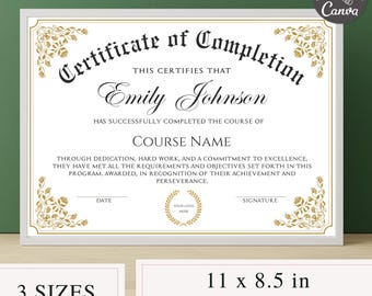 Certificate Of Completion I Editable Canva Template, Course Certificate Of Completion, Training Course Certificate, Beauty Award Certificate