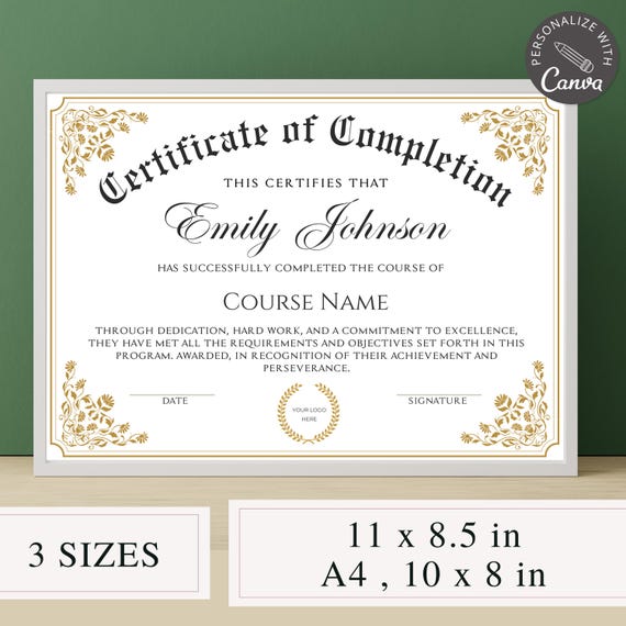 Certificate Of Completion I Editable Canva Template, Course Certificate Of Completion, Training Course Certificate, Beauty Award Certificate