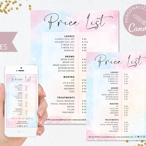 Modelo de lista de preços, modelo Canva, lista de preços de cabelo DIY editável, lista de preços de beleza, guia de preços de negócios, folha de preços de padaria. DTP-003