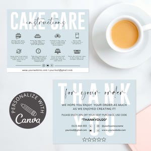 Kuchen Pflegekarte I Canva Vorlage bearbeitbar, Pflegehinweise, Dankeskarten, Bäckerei Pflegekarte, Geschäft Dankeschön, sofort Download