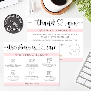 Chocolate Strawberries Care Card Canva Template | Bakery Templates | Care Instructions | Bakery Care Inserts | Editable Care Card Design