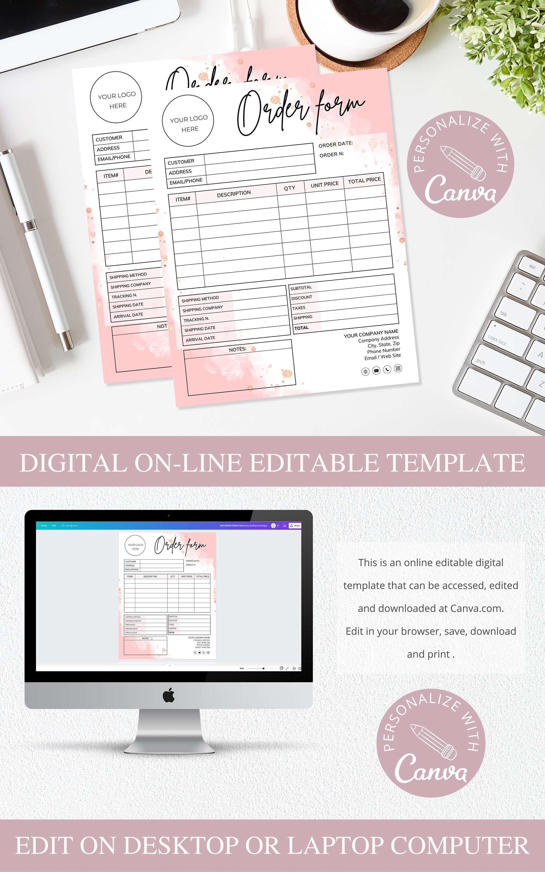 Order Form Editable Custom Order Forms Canva Template Small Etsy Canada