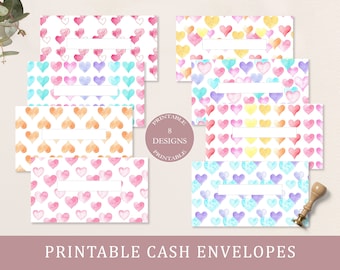 Printable Cash Envelopes with Hearts, Cash Envelope System, Set of 8 Cash Envelopes, Money Organizer Cash Envelope PDF. DTP-007