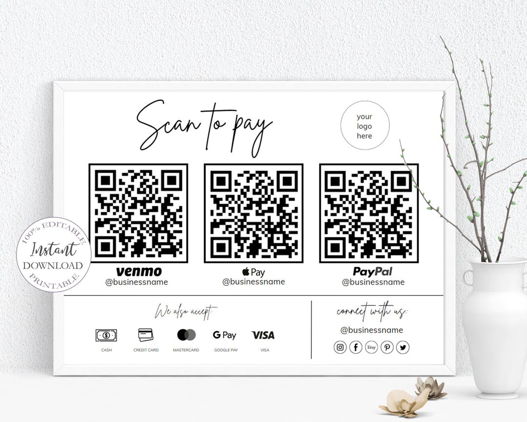 Editable Scan to Pay Card QR Code Sign Template Business - Etsy UK
