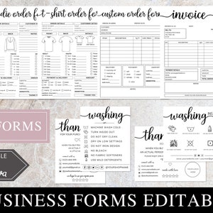 Bestellformularvorlage, Canva bearbeitbares Business Bundle, Rechnungsvorlage, Waschpflegekarte, Dankeskarten, T-Shirt, Hoodie-Bestellformular.