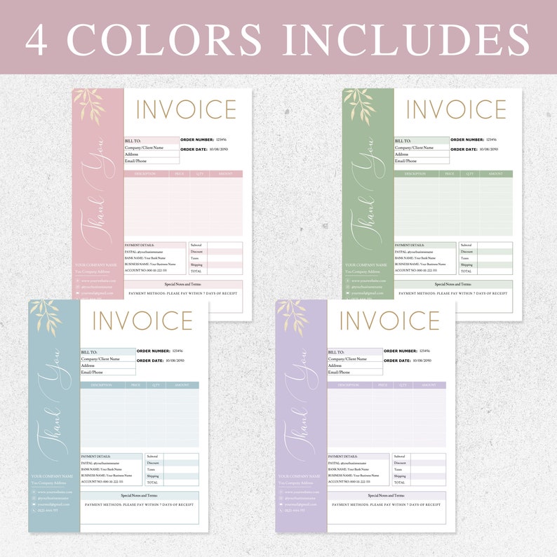 Invoice Template Editable, Small Business Invoice Bundle, Digital Canva ...