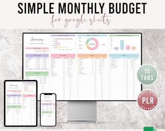 PLR maandelijkse budgetspreadsheet | Budgetsjabloon voor Google Spreadsheets met 15 tabbladen | Maandelijkse budgetplanner met Expense Tracker | Huismerkrechten