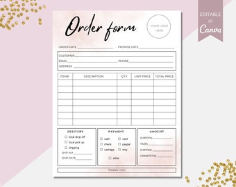 Order Form Template Editable, Small Business Order Forms, Customer Order Form Printable, Purchase Order Form Canva Template. DTP-004