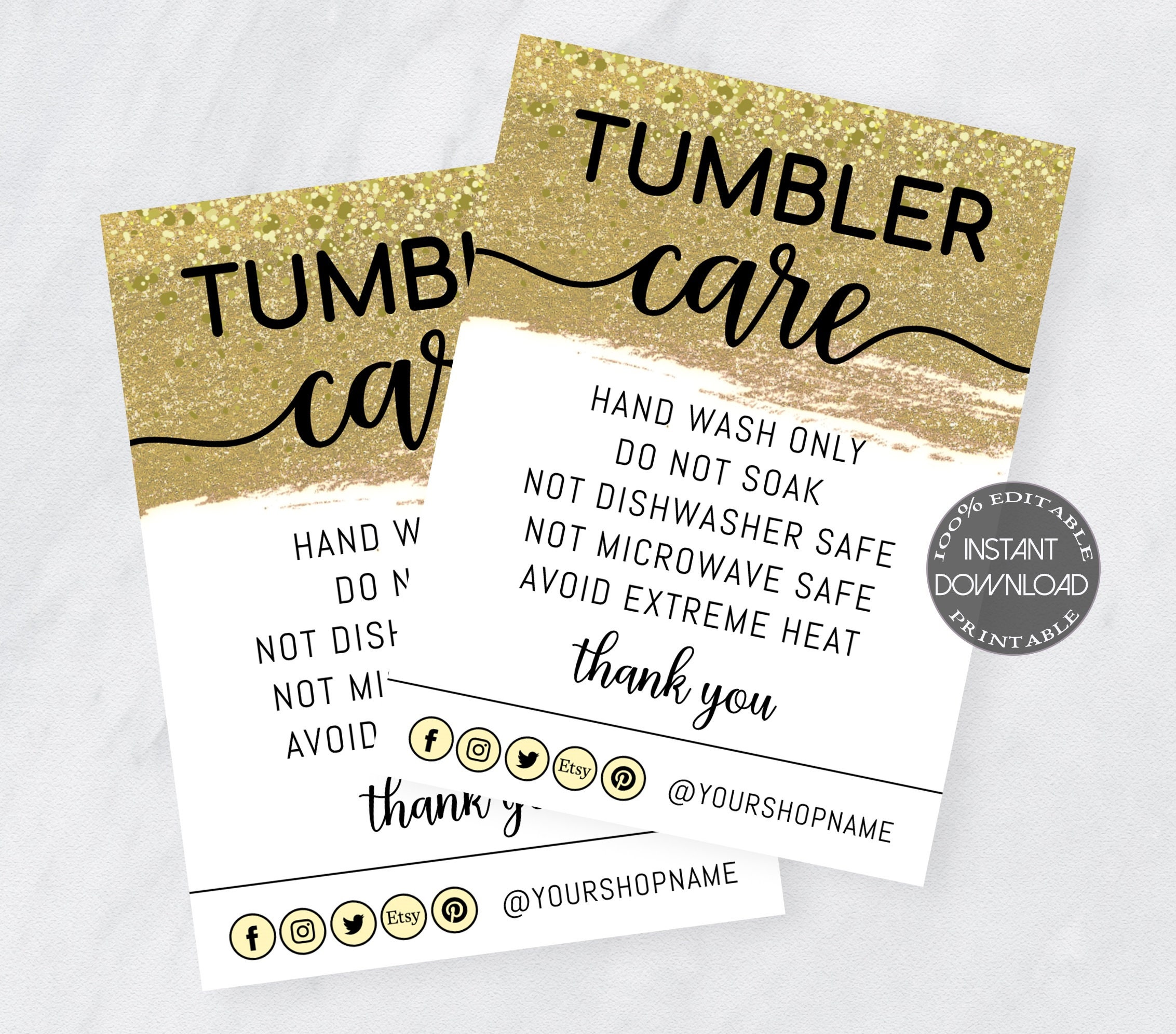 Small Business Inserts Tumbler Care Cards Template Etsy Shop Card Editable Care Instructions Printable Tumbler Instructions DTP-006