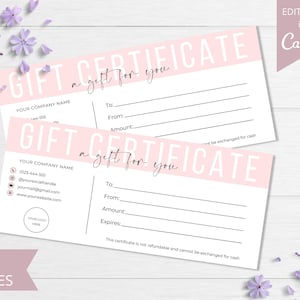 Fichier numérique modifiable de chèque-cadeau, cartes-cadeaux pour petites entreprises, carte-cadeau Etsy imprimable, modèles d'ajout de logo pour votre entreprise. DTP-028