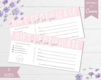 Editable Gift Certificate Digital File, Small Business Gift Cards, Printable Etsy Gift Card, Add Your Logo Business Templates. DTP-028